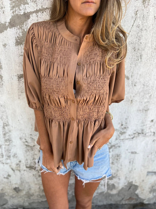 Damen Bluse mit Falten und entspannter Passform 1
