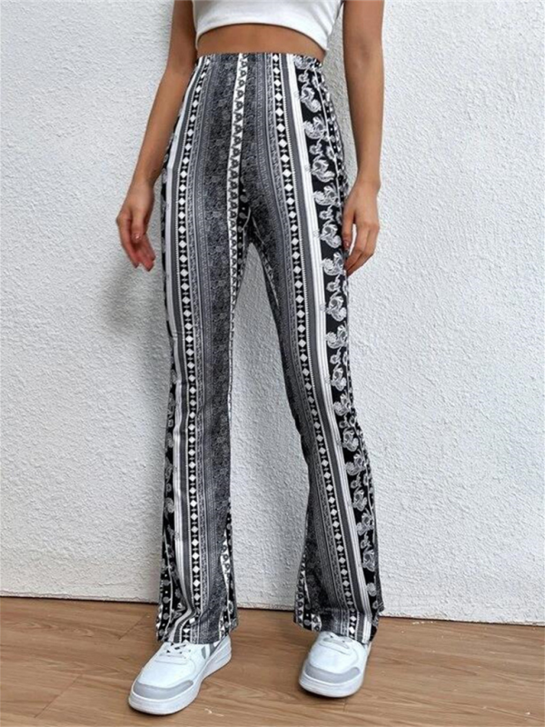 Damen Boho Druck Skinny Hosen mit Flared Beinen 5