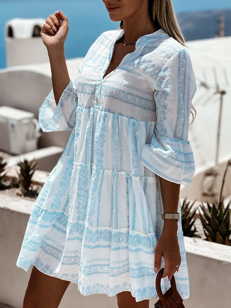 Damen Boho Kleid Luftig mit Verspieltem Muster 6