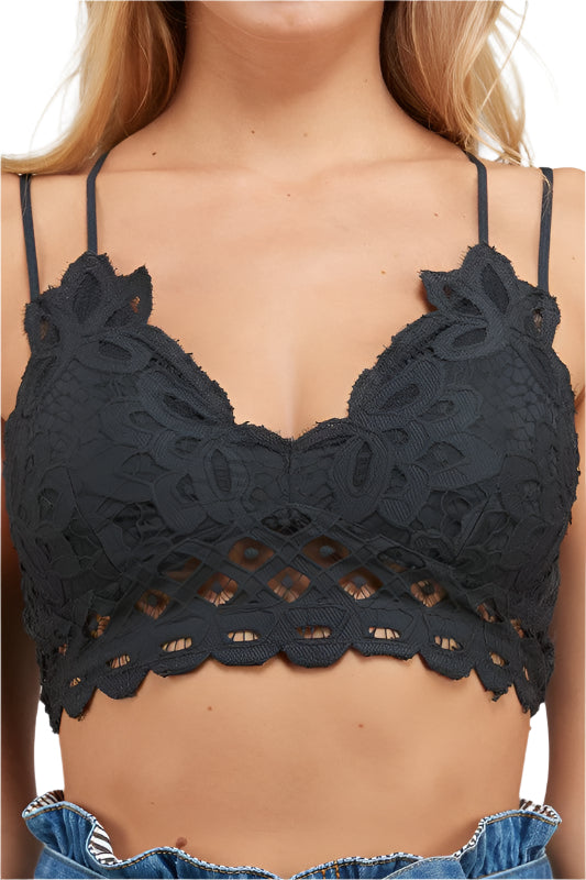 Damen Bralette mit Doppelträger und Spitzenbesatz in Grau 0