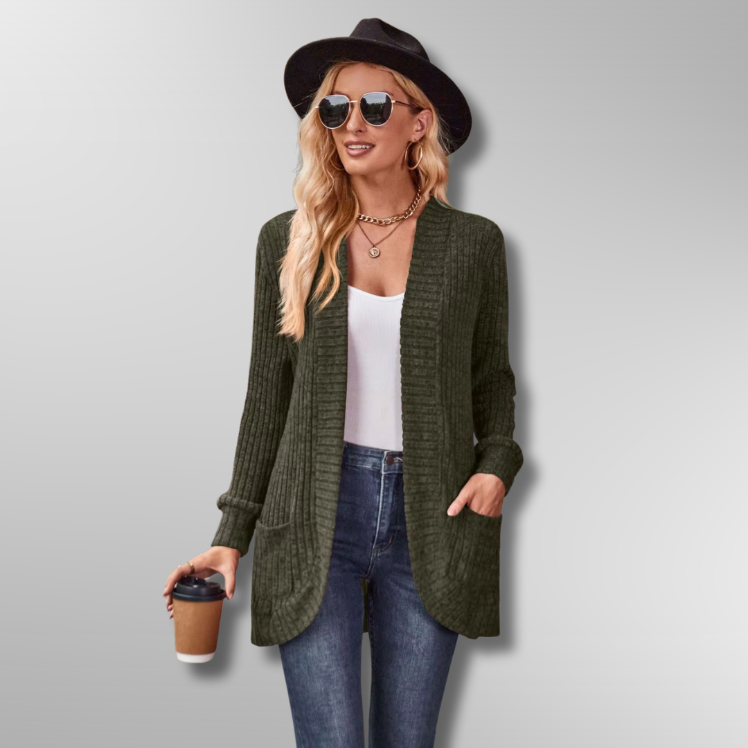 Damen Cardigan mit Rippstrick und praktischen Taschen 4