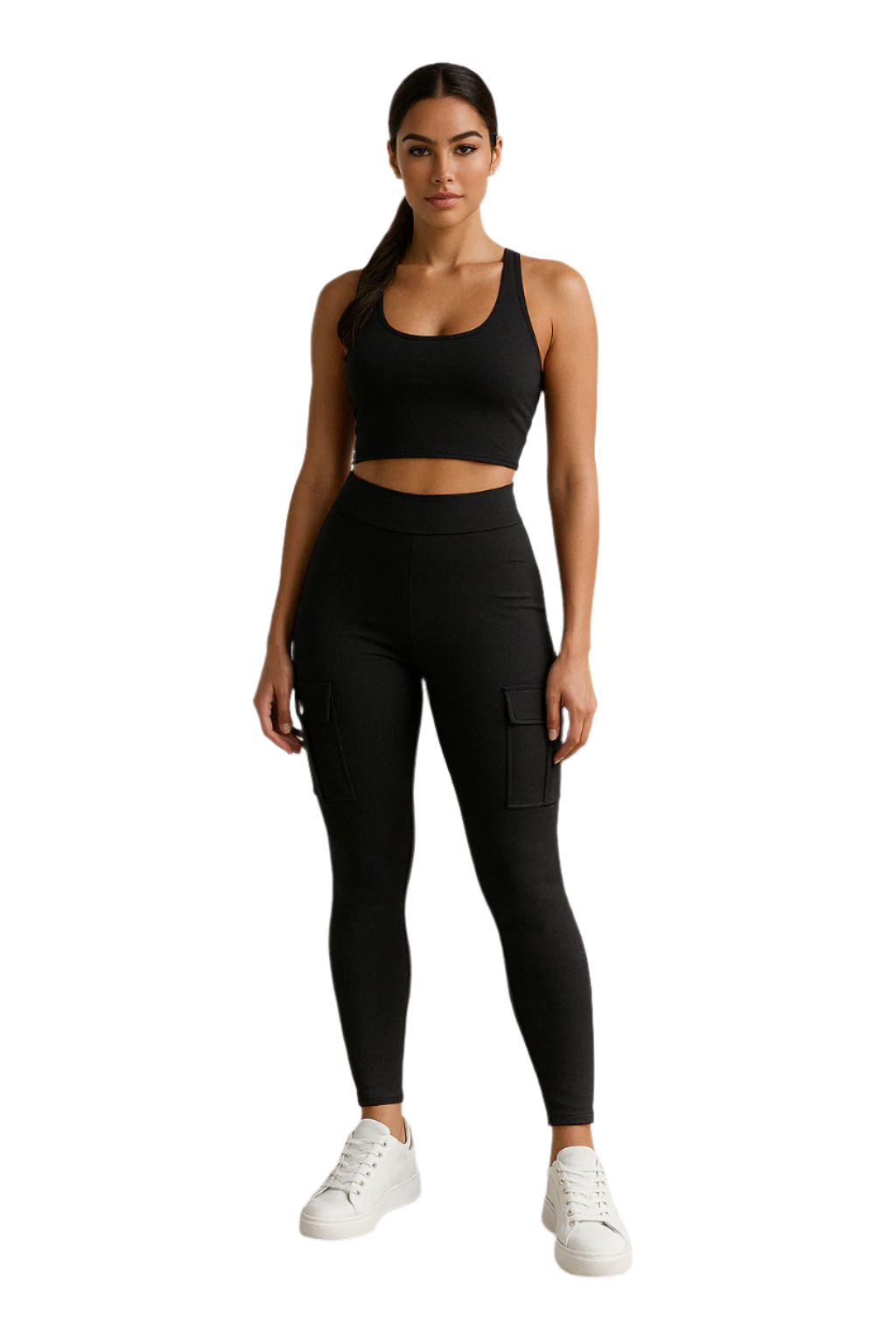 Damen Cargo Hose Hohe Taille Slim Fit Hochwertiger Stoff 0