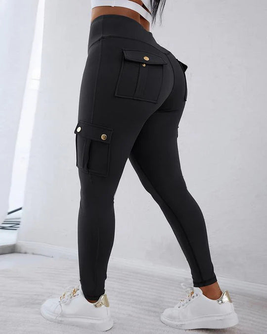 Damen Cargo Hose Hohe Taille Slim Fit Hochwertiger Stoff 3