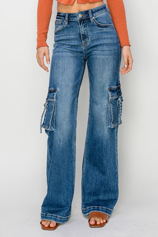 Damen Cargo Jeans mit hohem Bund und Seitentaschen 2