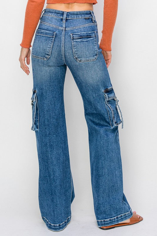 Damen Cargo Jeans mit hohem Bund und Seitentaschen 4