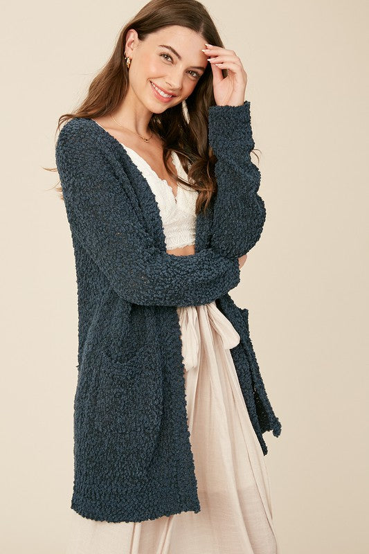 Damen Chunky Strick Cardigan Offene Front mit Taschen 1