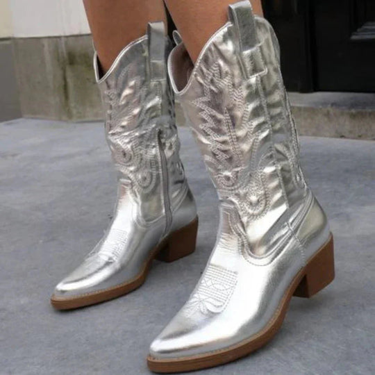 Damen Cowboystiefel Metallic Stil für Vielseitige Outfits 6