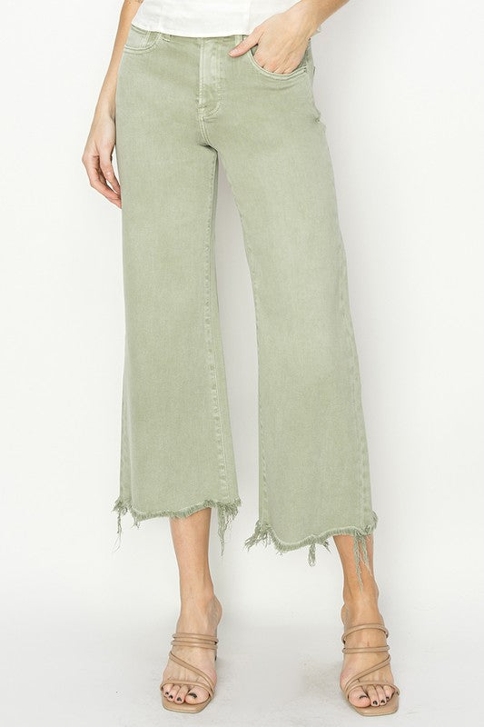 Damen Cropped Hose Weit Hochgeschnitten Baumwolle 1