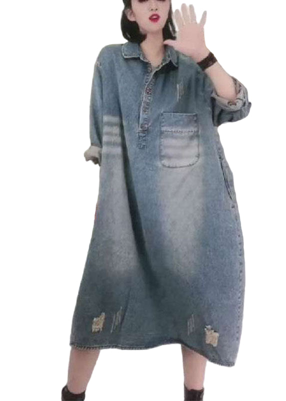Damen Denim-Partykleid mit Peter Pan Kragen 0