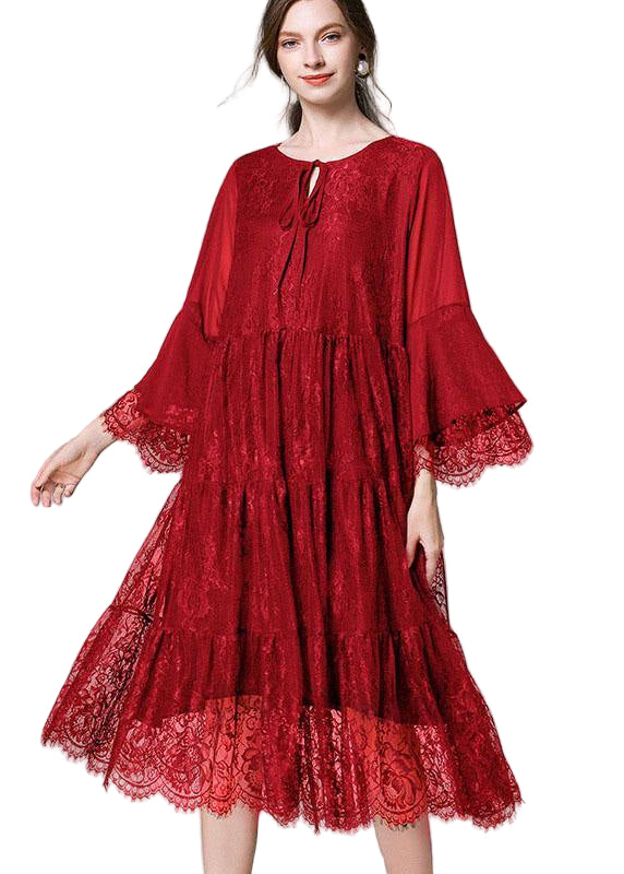 Damen Flare Sleeve Kleid mit Spitze für den Herbst 0