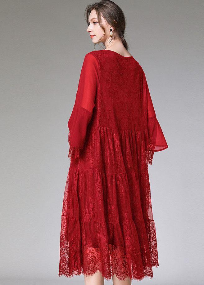 Damen Flare Sleeve Kleid mit Spitze für den Herbst 3