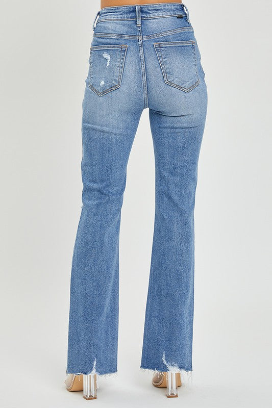 Damen Flared Jeans mit hoher Taille und Distressed-Details 3