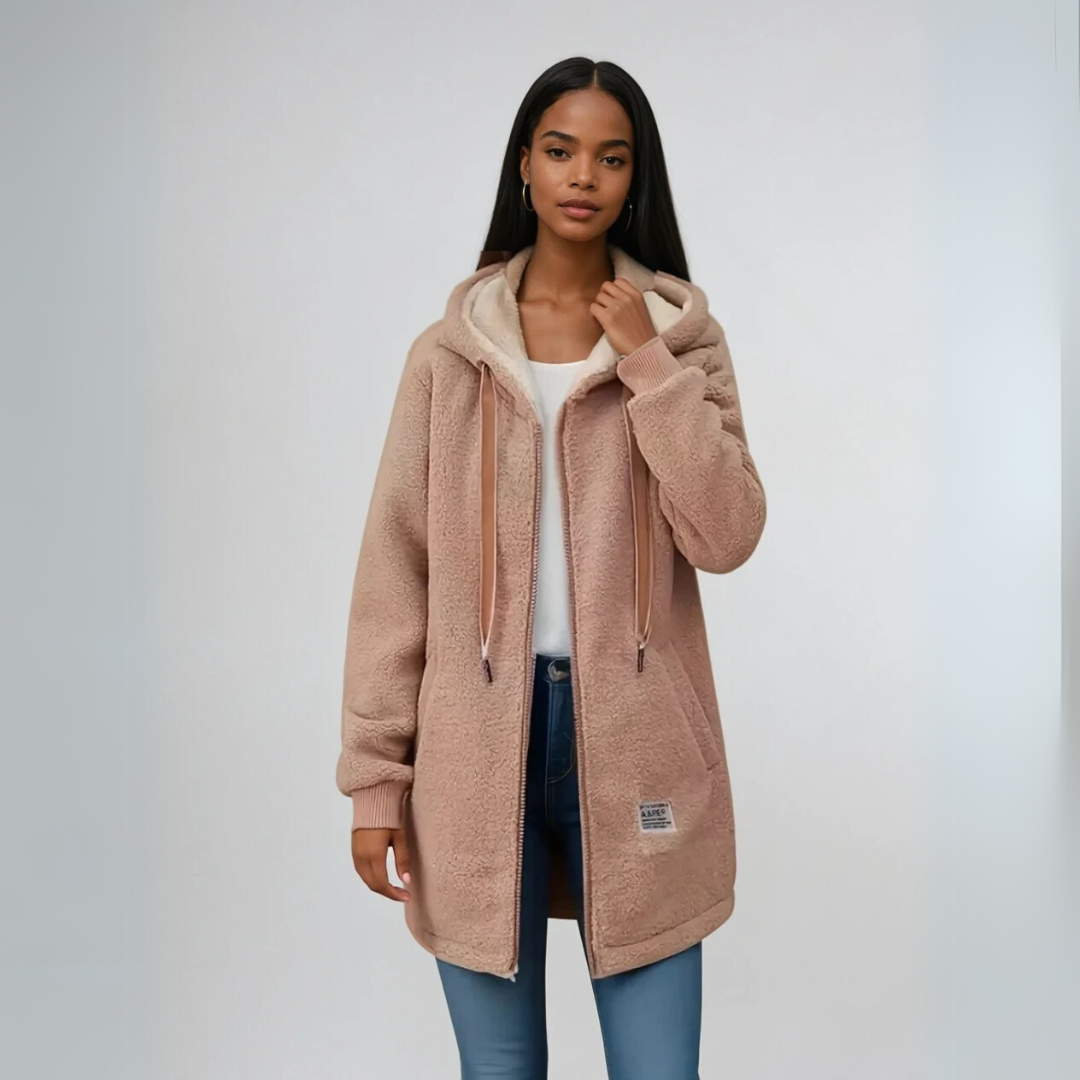 Damen Fleecejacke Oversized mit Sherpa-Futter 2
