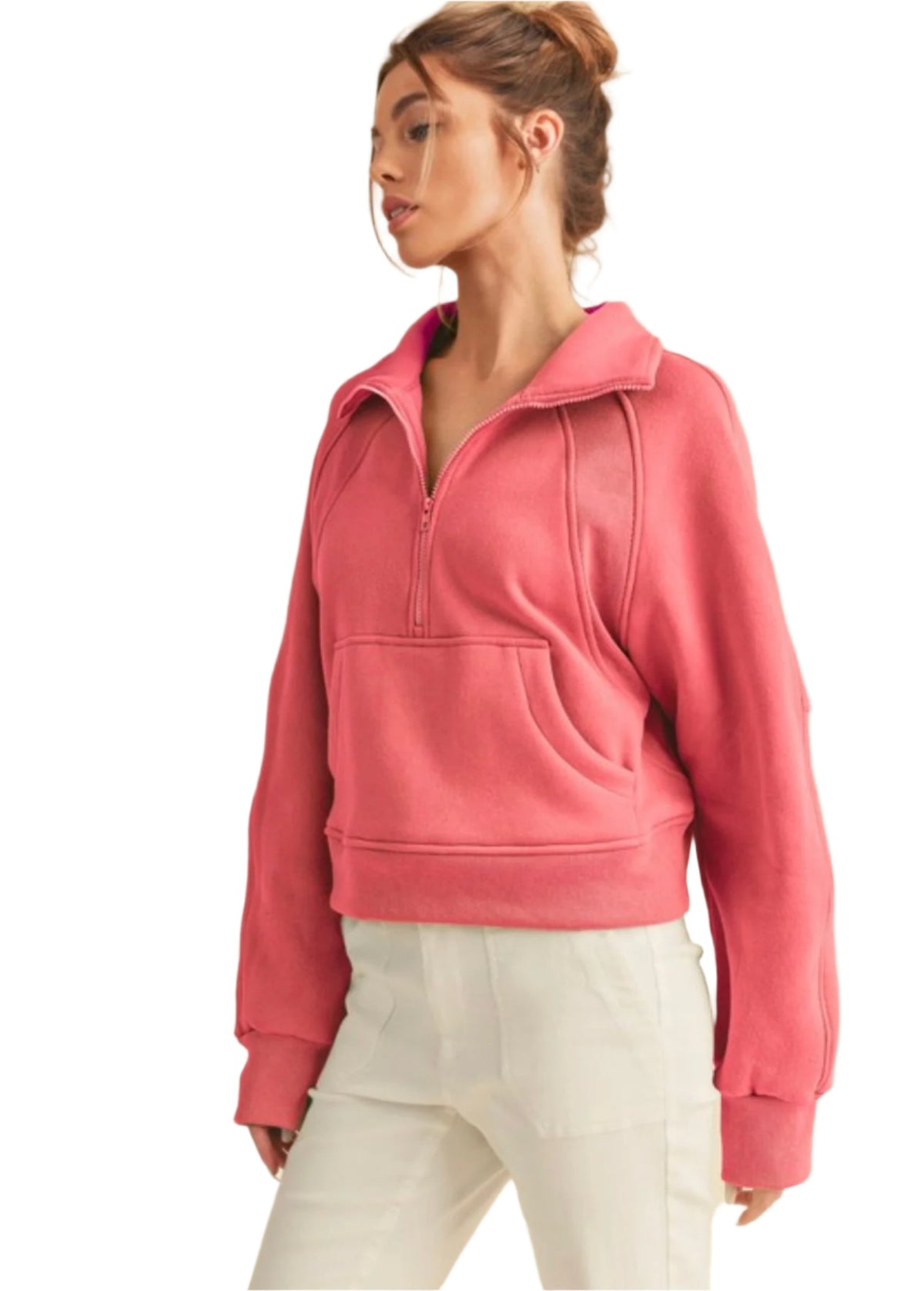 Damen Funnel Neck Halbzip-Top in Beere 0