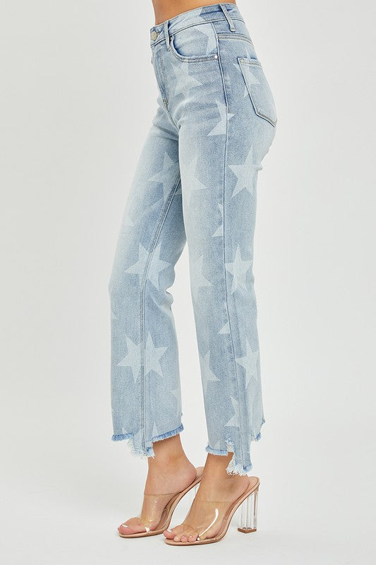 Damen Gerade Jeans mit Hoher Taille und Sternenprint aus Denim 3