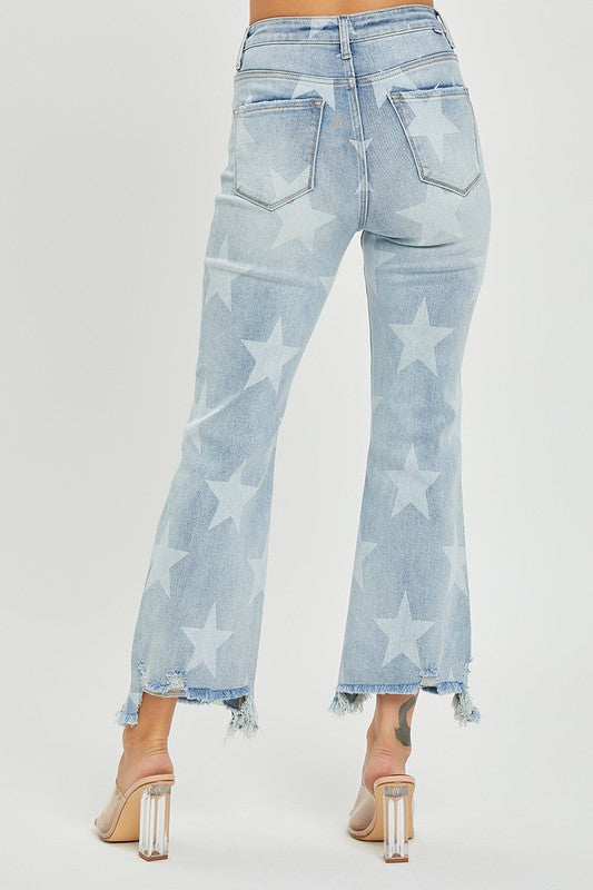 Damen Gerade Jeans mit Hoher Taille und Sternenprint aus Denim 4