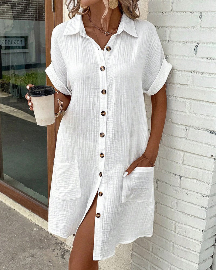 Damen Hemdkleid Klassisch Leichtes Atmungsaktives Material 6