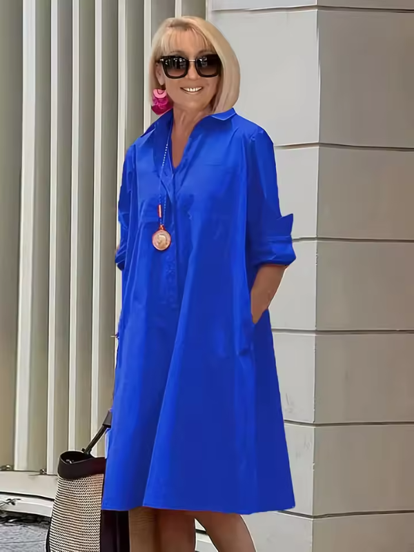 Damen Hemdkleid Lässig Polyester Atmungsaktiv für Sommer und Freizeit 7