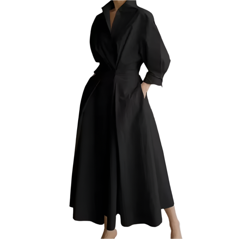 Damen Hemdkleid Tailliert Mit Kragen Aus Hochwertigem Stoff 0