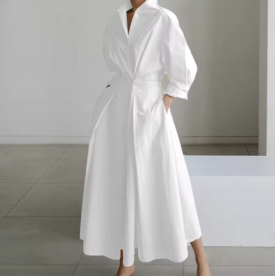 Damen Hemdkleid Tailliert Mit Kragen Aus Hochwertigem Stoff 3