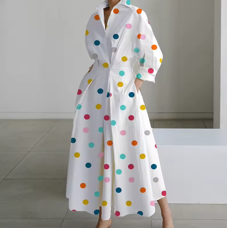 Damen Hemdkleid Tailliert Mit Kragen Aus Hochwertigem Stoff 4