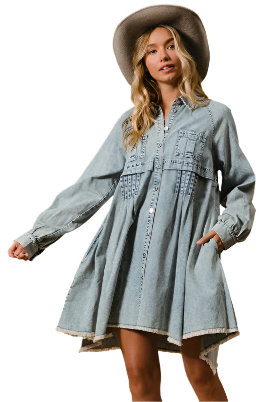 Damen Hemdkleid mit Knöpfen aus gewaschenem Denim 0