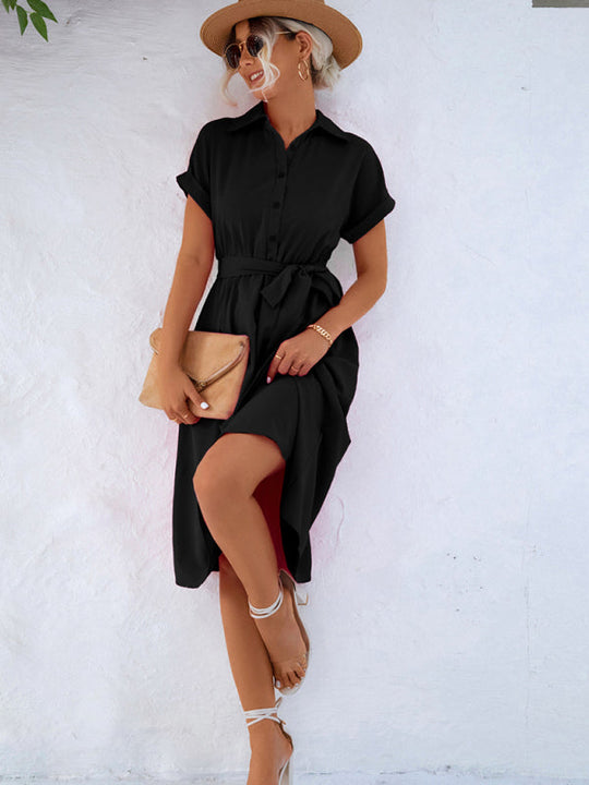 Damen Hemdkleid mit Taillengürtel und Kragen 3