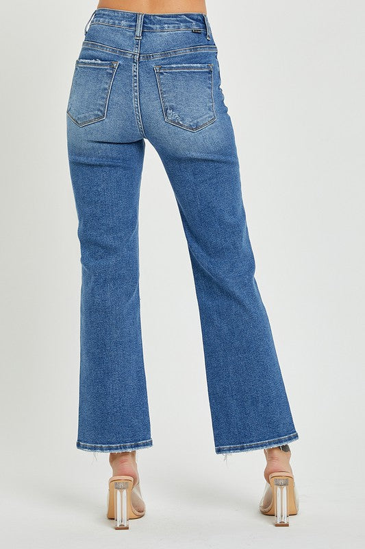 Damen High Rise Relaxed Straight Jeans Dunkelblau 4