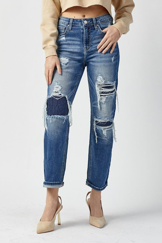 Damen High Rise Straight Jeans Dunkel 1