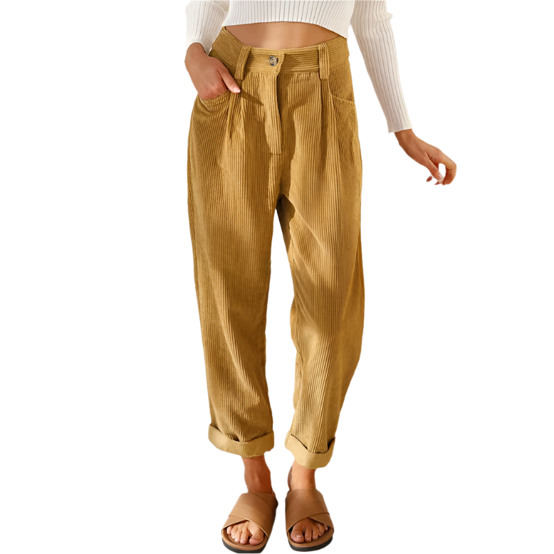 Damen Hochtaillierte Cordhosen im Vintage-Stil 0
