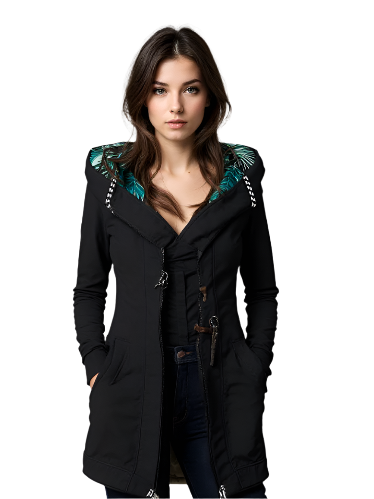 Damen Hoodie Wasserabweisend Tropenmuster Enganliegend 0