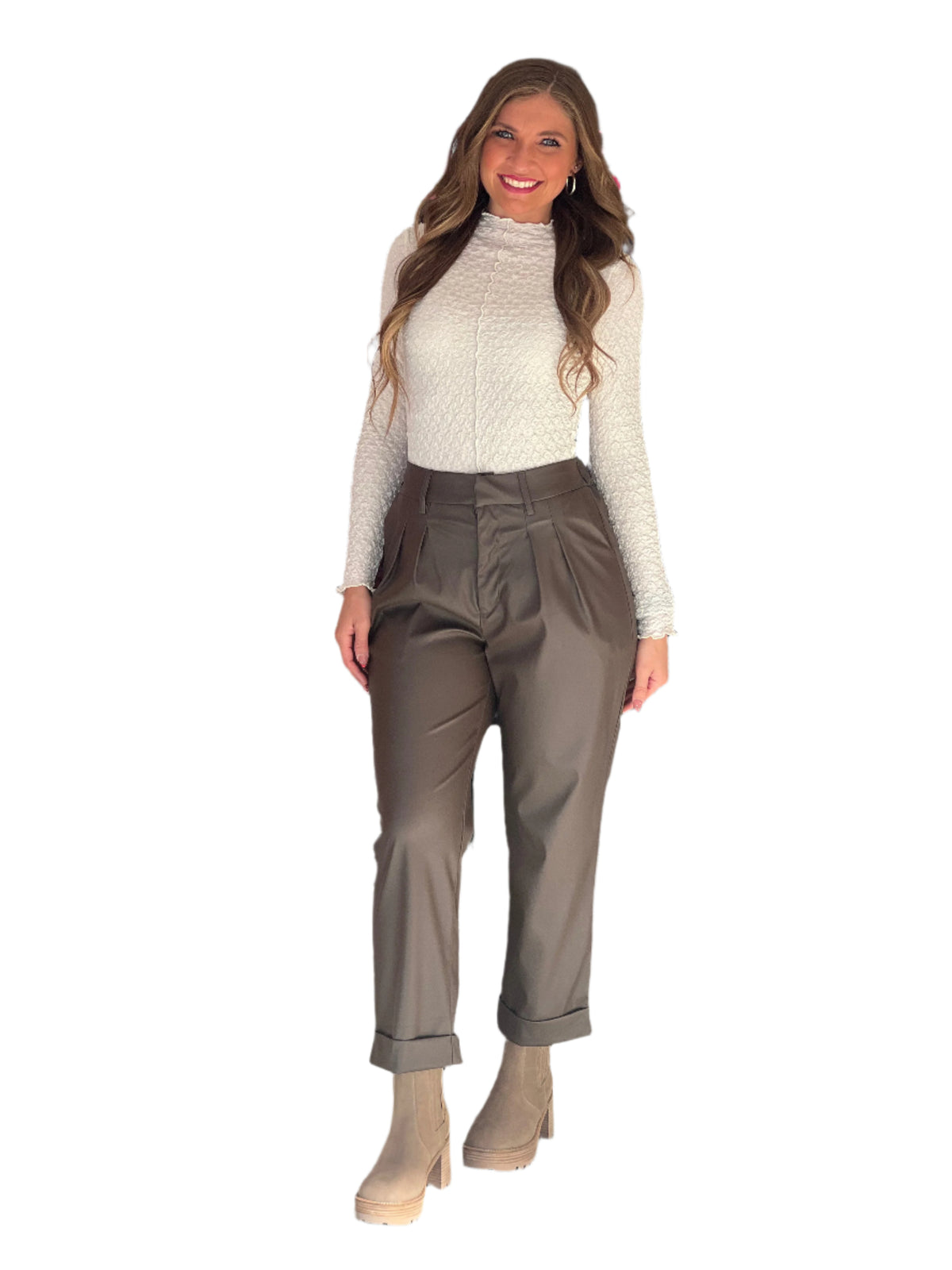 Damen Hosen aus veganem Leder mit Faltenfront 0