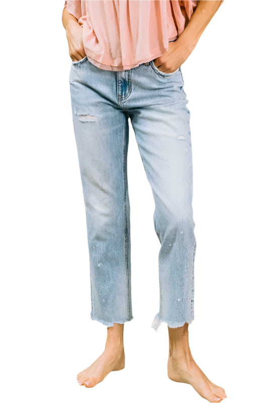 Damen Jeans Hoch geschnitten Ankle Straight Leg Denim 0
