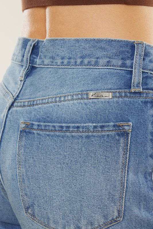 Damen Jeans Mom Fit Hohe Taille Robustes Denim Dunkel 3