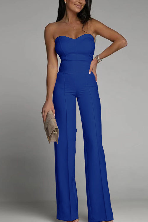 Damen Jumpsuit Hochtailliert Schulterfrei Festlich Schwarz 3