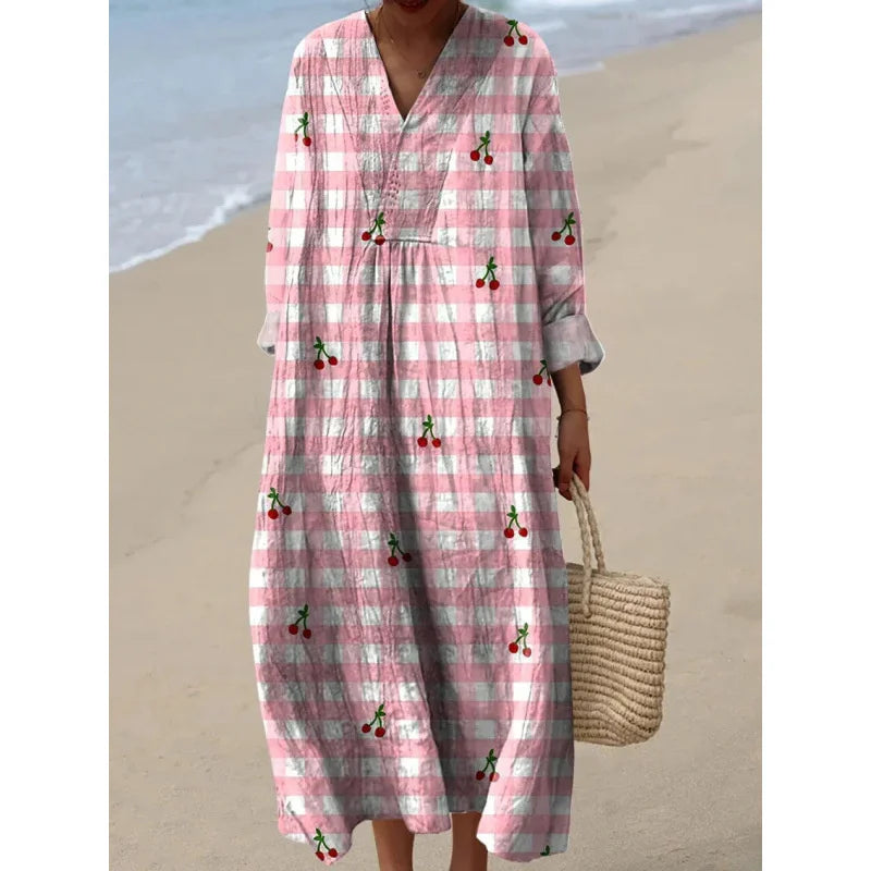 Damen Kleid V-Ausschnitt Langarm Farbblock Casual Hochwertiger Stoff 11