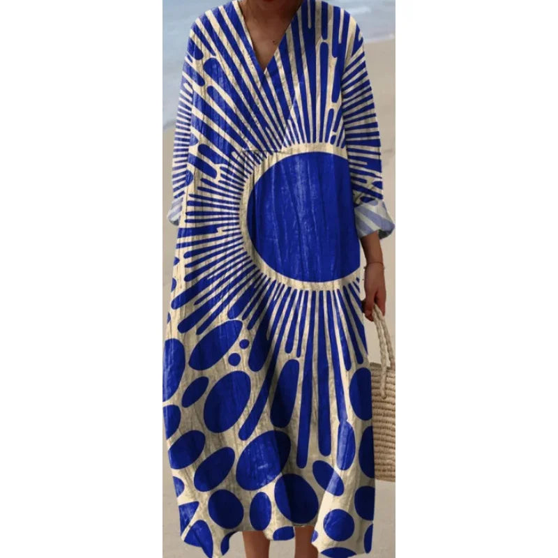 Damen Kleid V-Ausschnitt Langarm Farbblock Casual Hochwertiger Stoff 21