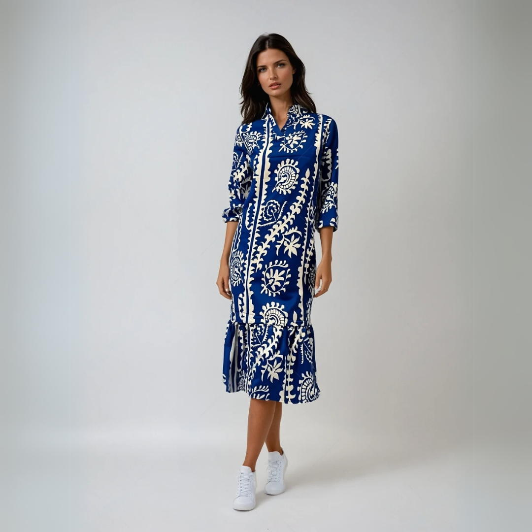 Damen Kleid V-Ausschnitt Lockeres Druckdesign aus Polyester für Festliche Anlässe 2