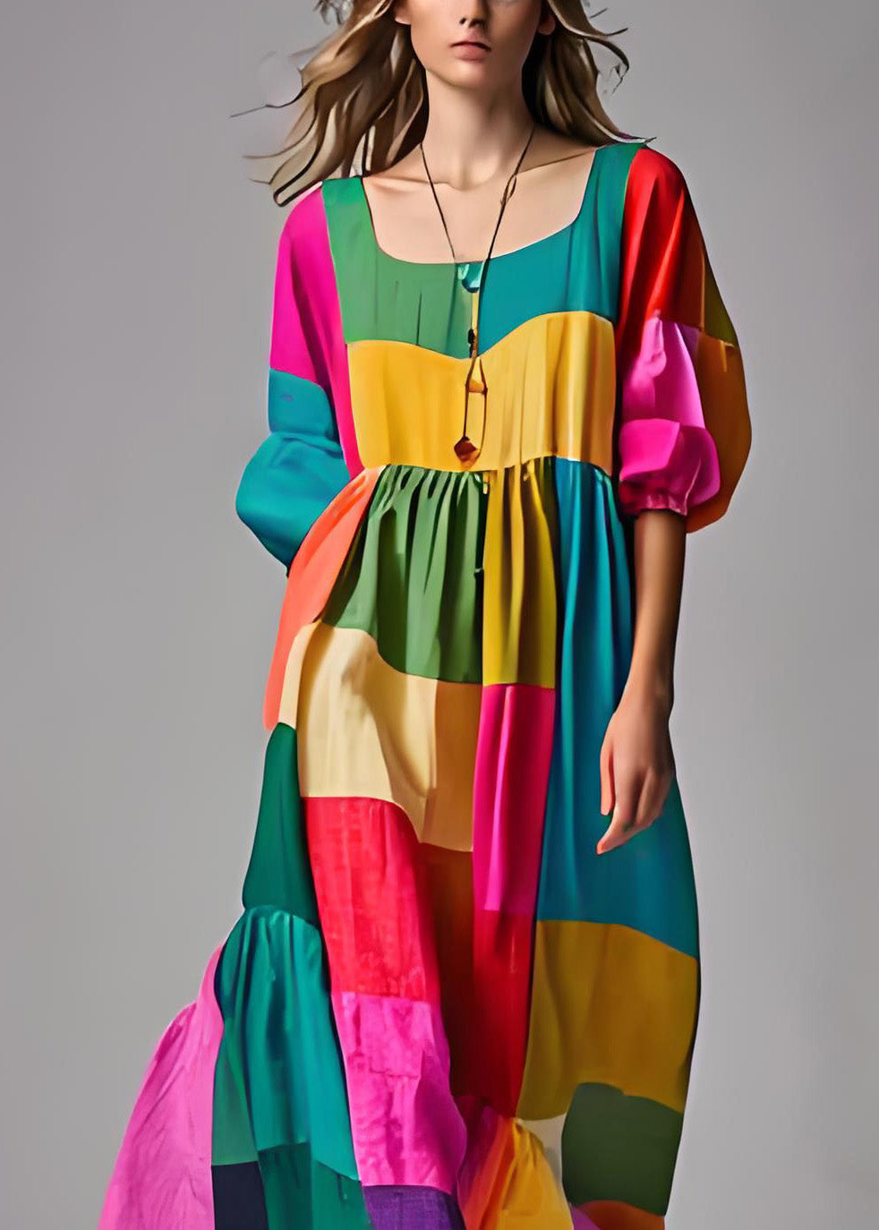 Damen Kleid mit Puffärmeln und U-Ausschnitt, Bequem und Trendy, Ideal für Sommerveranstaltungen 2