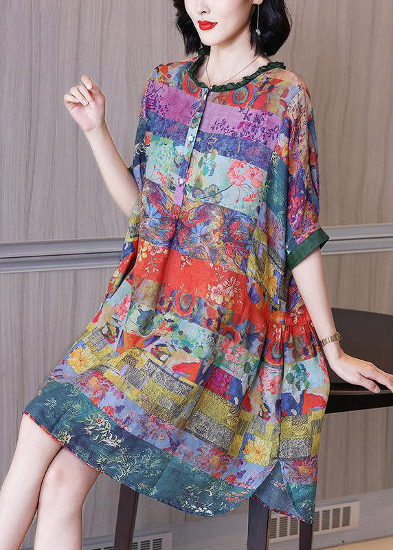 Damen Kleid mit Rüschendruck und Knopfleiste für Sommerurlaub 0