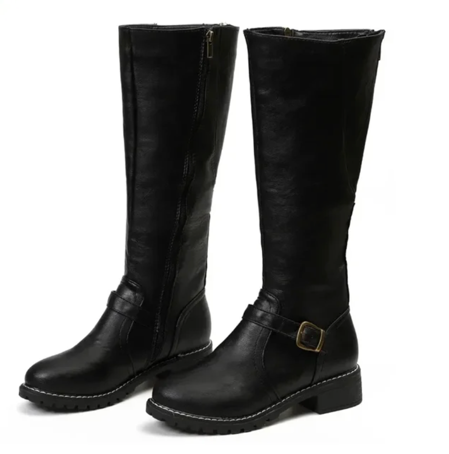 Damen Kniehohe Winterstiefel mit Niedrigem Absatz 7