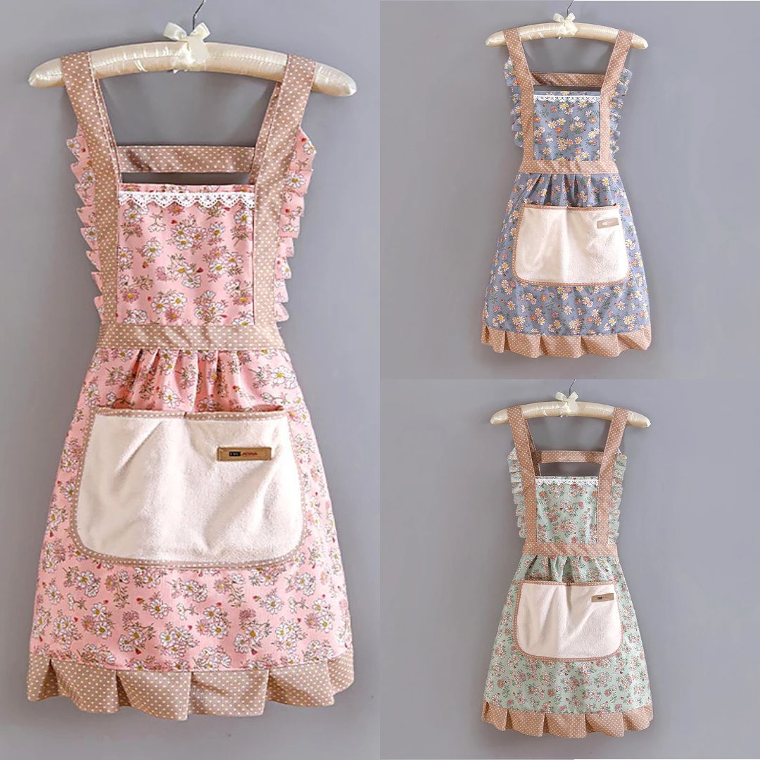 Damen Küchenschürze Floral Einheitsgröße Hochwertiger Stoff mit Taschen 3