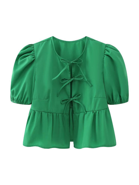 Damen Kurzarm Bluse mit Spaghetti-Trägern und Puffärmeln 12