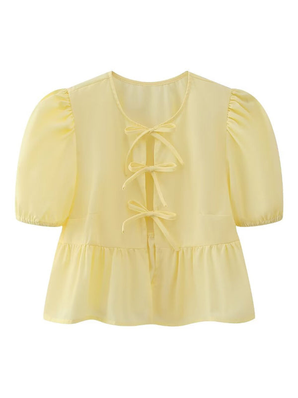 Damen Kurzarm Bluse mit Spaghetti-Trägern und Puffärmeln 8