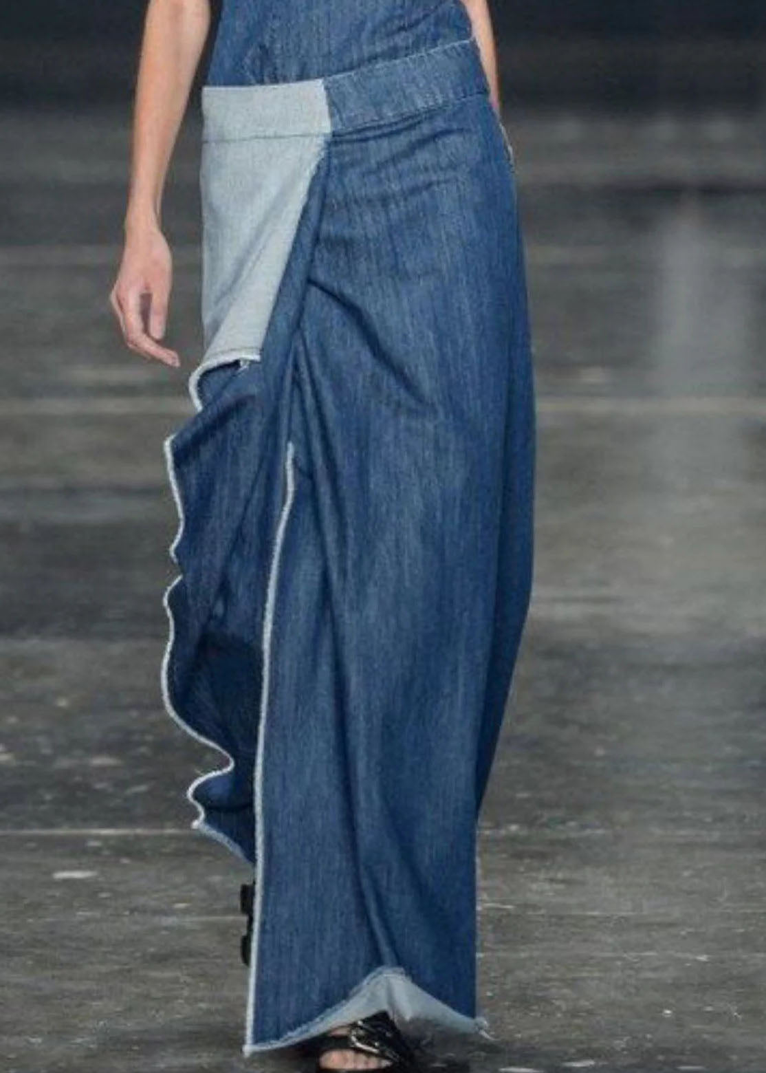 Damen Langes Jeanskleid Rüschen Ärmellos Casual 2