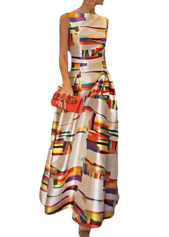 Damen Langes Kleid Hohe Taille Mit Aufdruck Für Abendveranstaltungen Und Sommerfeiern 4