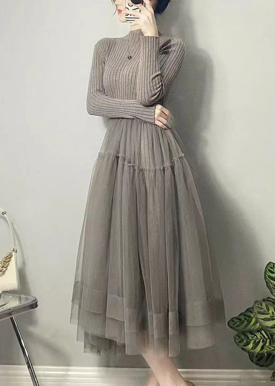 Damen Langkleid Asymmetrisch mit Tüll-Patchwork 2