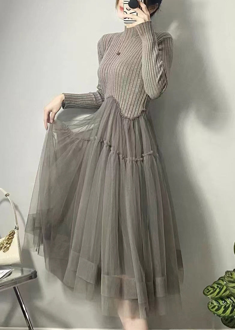 Damen Langkleid Asymmetrisch mit Tüll-Patchwork 3