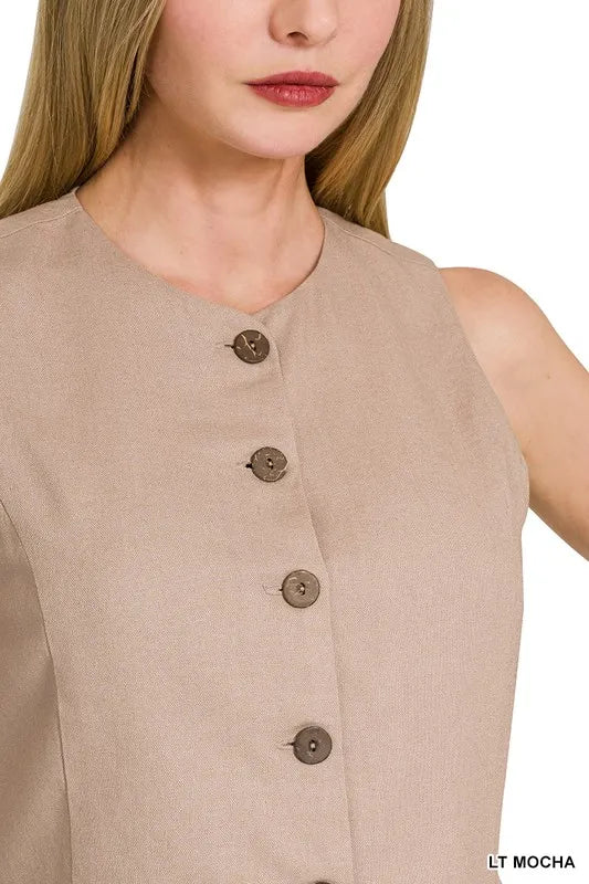 Damen Leinen Weste mit Knopfleiste 4