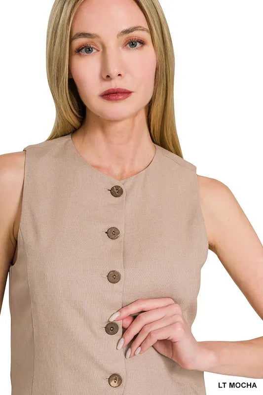 Damen Leinen Weste mit Knopfleiste 5